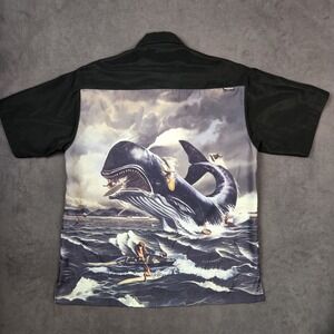 Vintage Y2K Rietveld Shirt Men Medium Moby Dick Surfer Graphic Art Button Up USA